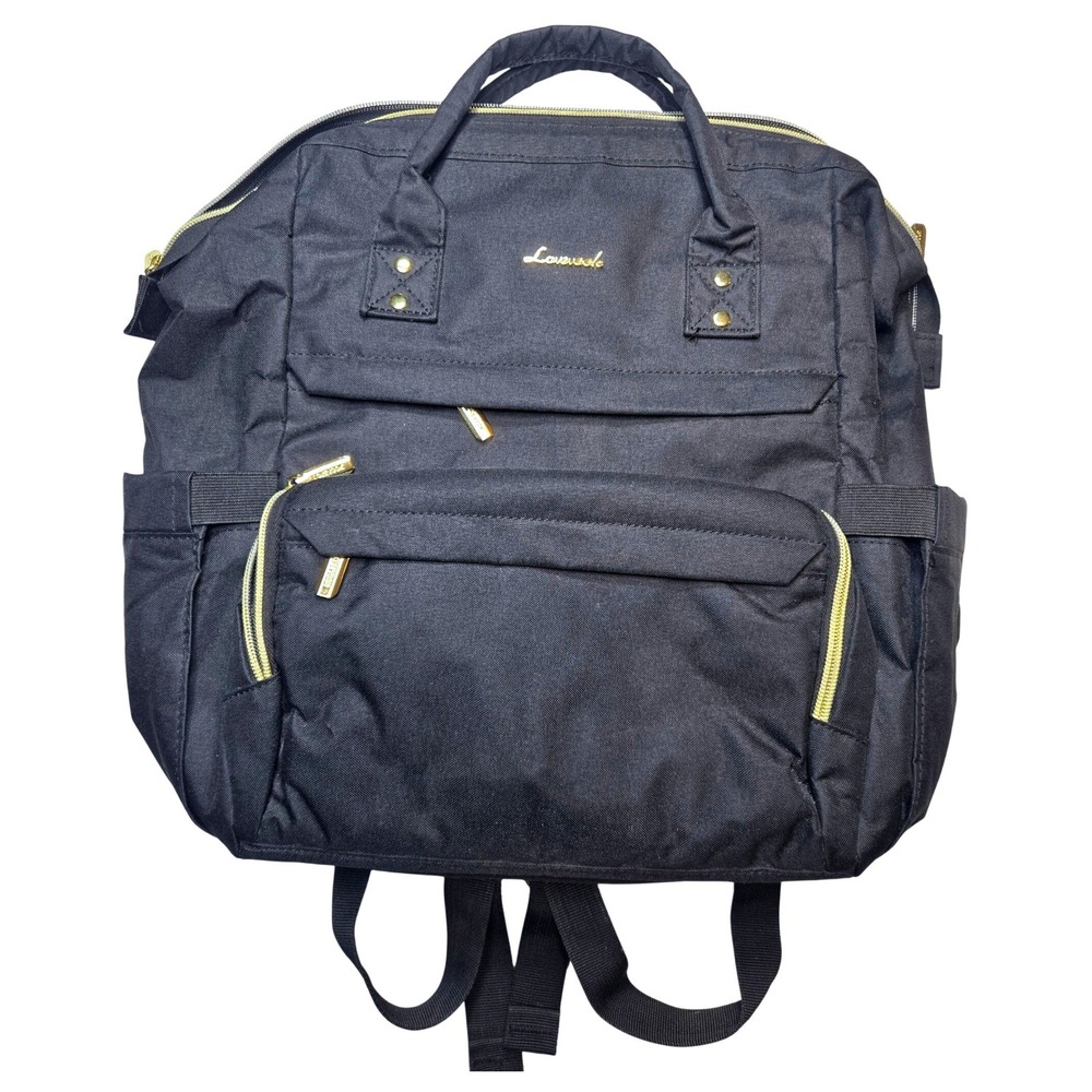 Lovevook Black Laptop Backpack USB Charging Port Travel Work Bag Gold Hardware